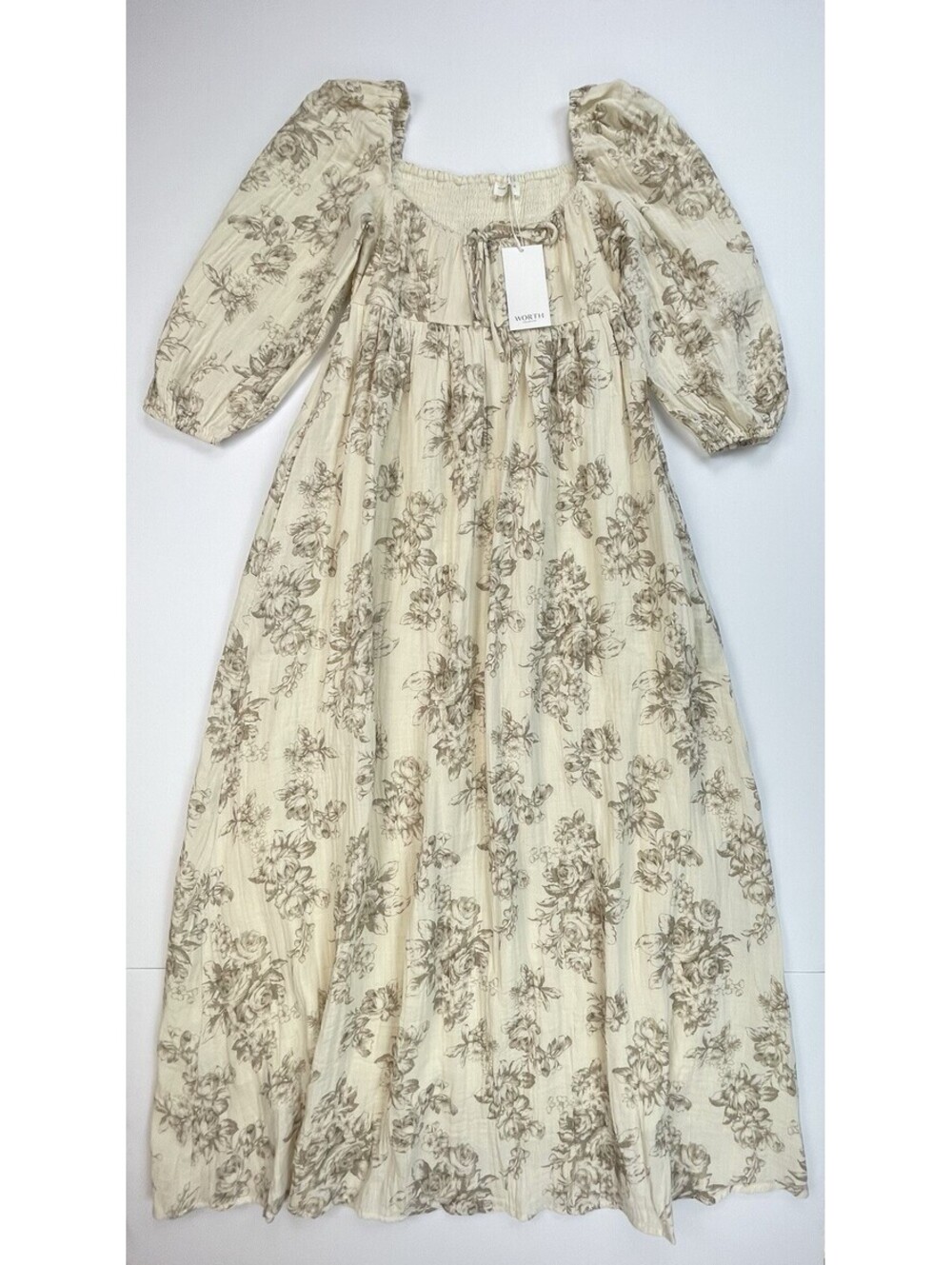 NWT Worth Collective Peyton Maxi Dress Cream Brown Floral Cotton XS